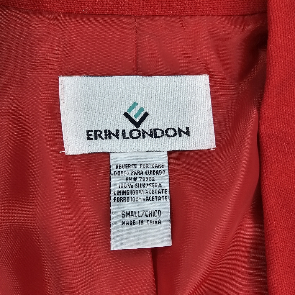 Vintage Erin London Red 100% Silk Blazer Jacket Women's Small Oversized Classic - Picture 11 of 16